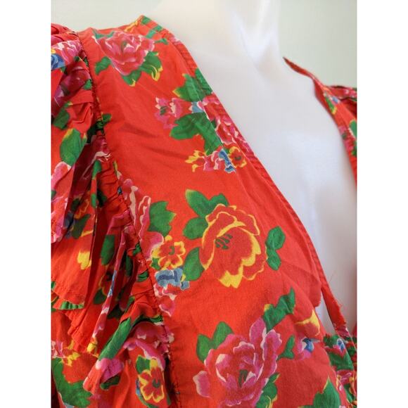 Rhode Size Small Elodie Crop Top Red Tiered Ruffle 100% Cotton Floral V Neck - Picture 7 of 13